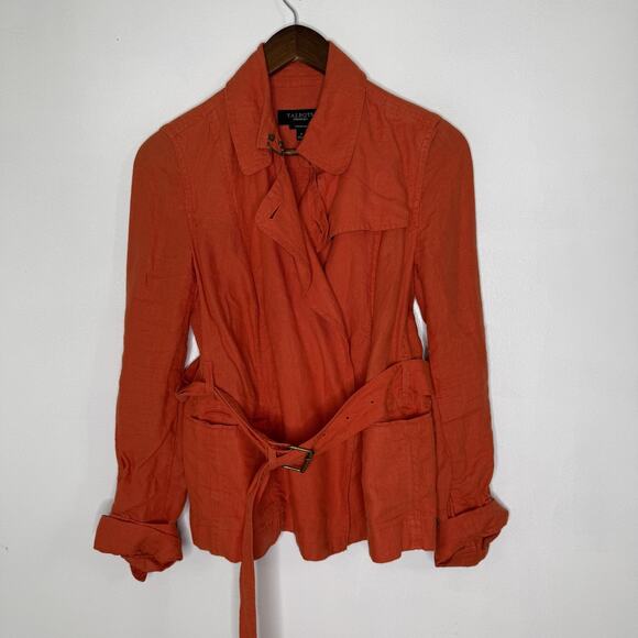 Talbots Jackets & Blazers - Talbots Jacket Womens 4 Orange Pure Irish Linen Belted Trench Coat Lightweight